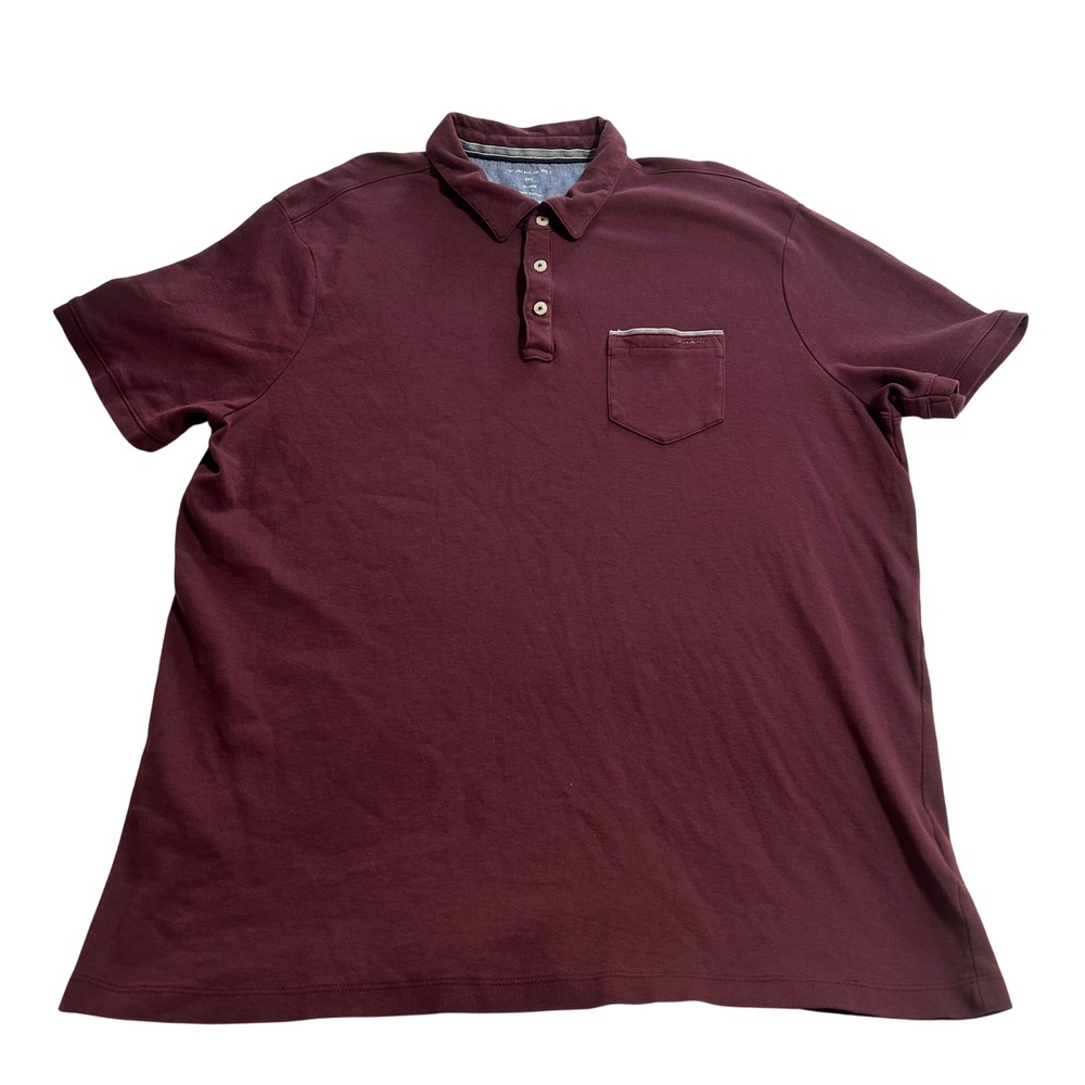 Tahari Mens XXL Polo Shirt Burgundy Maroon 100% Cotton Short Sleeve Pocket Tee